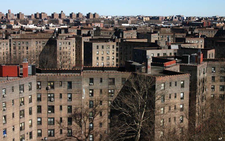 A photo of the Queensbridge projects, the area Nas grew up in and was inspired by