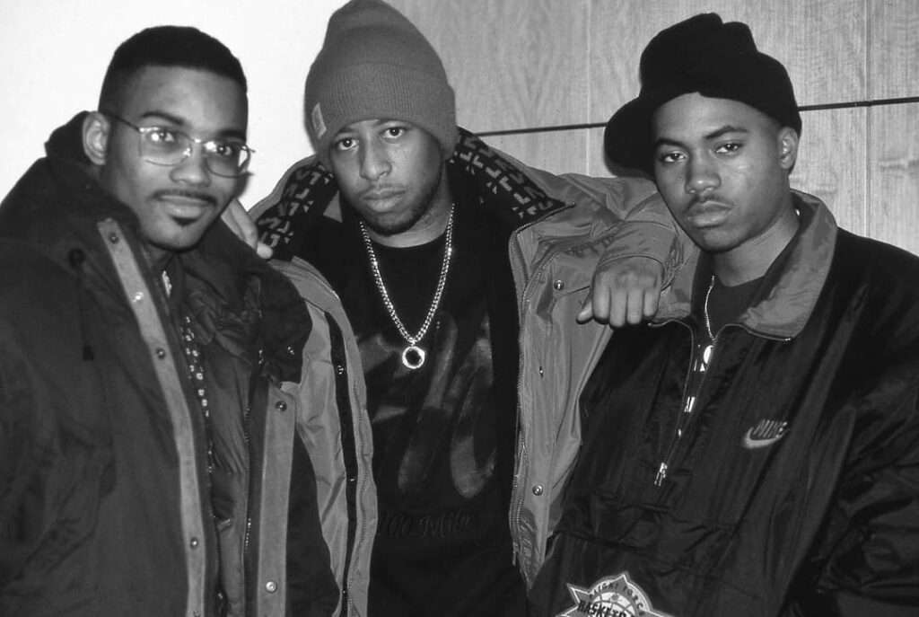 Large Professor, DJ Premier and Nas in the studio working on Nas's first album "Illmatic" (1993) Photo by Rachelle Clinton.